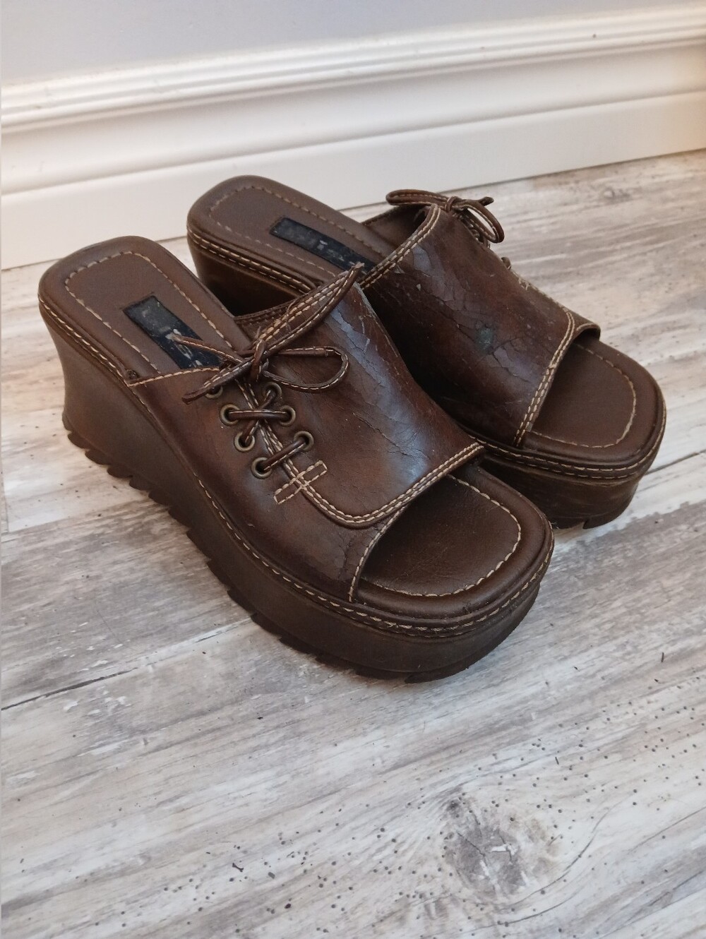 Bliss Brown Leather Platform Slide Sandals